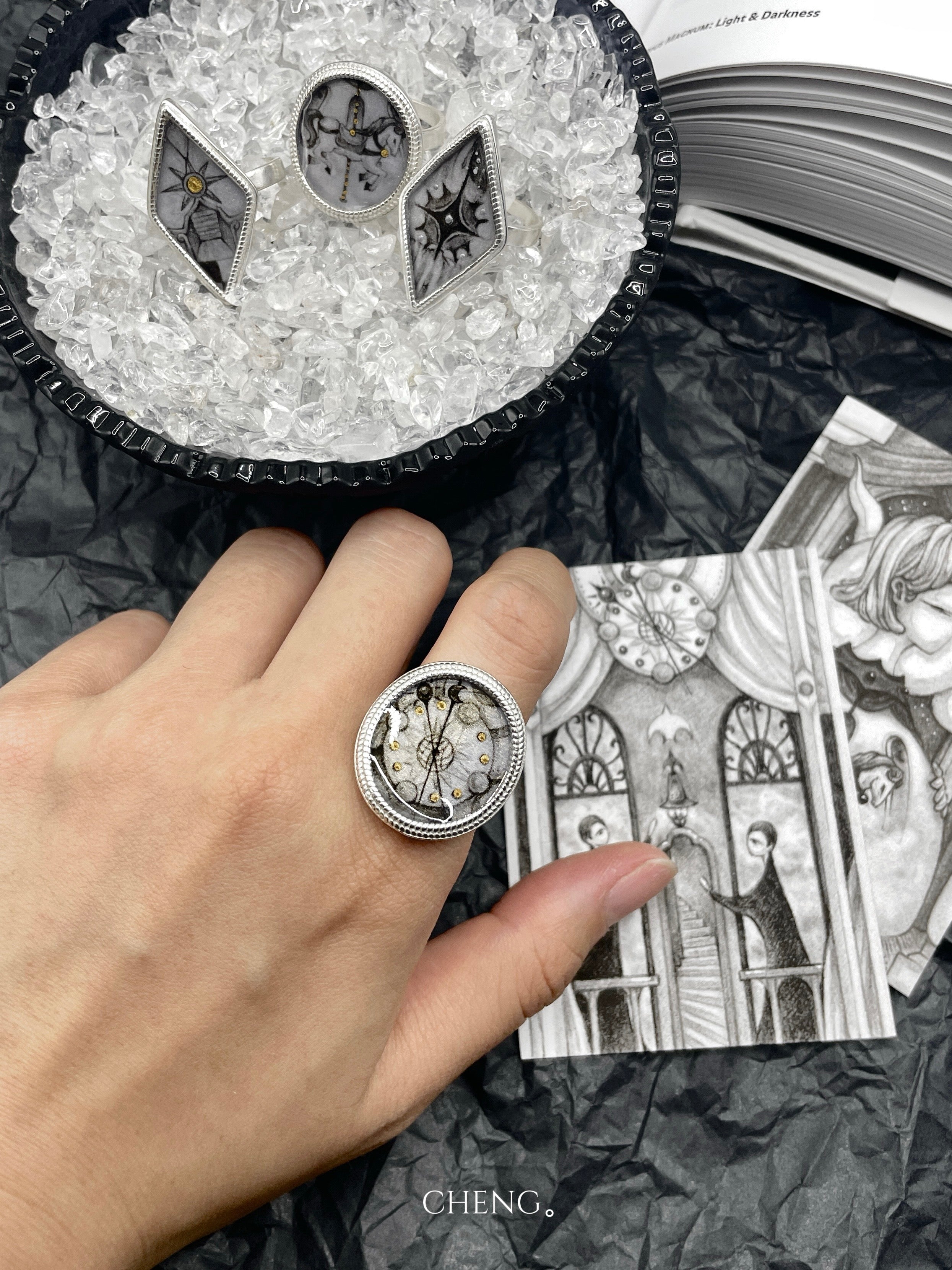 Clock Travel Silver-Plated Ink Ring