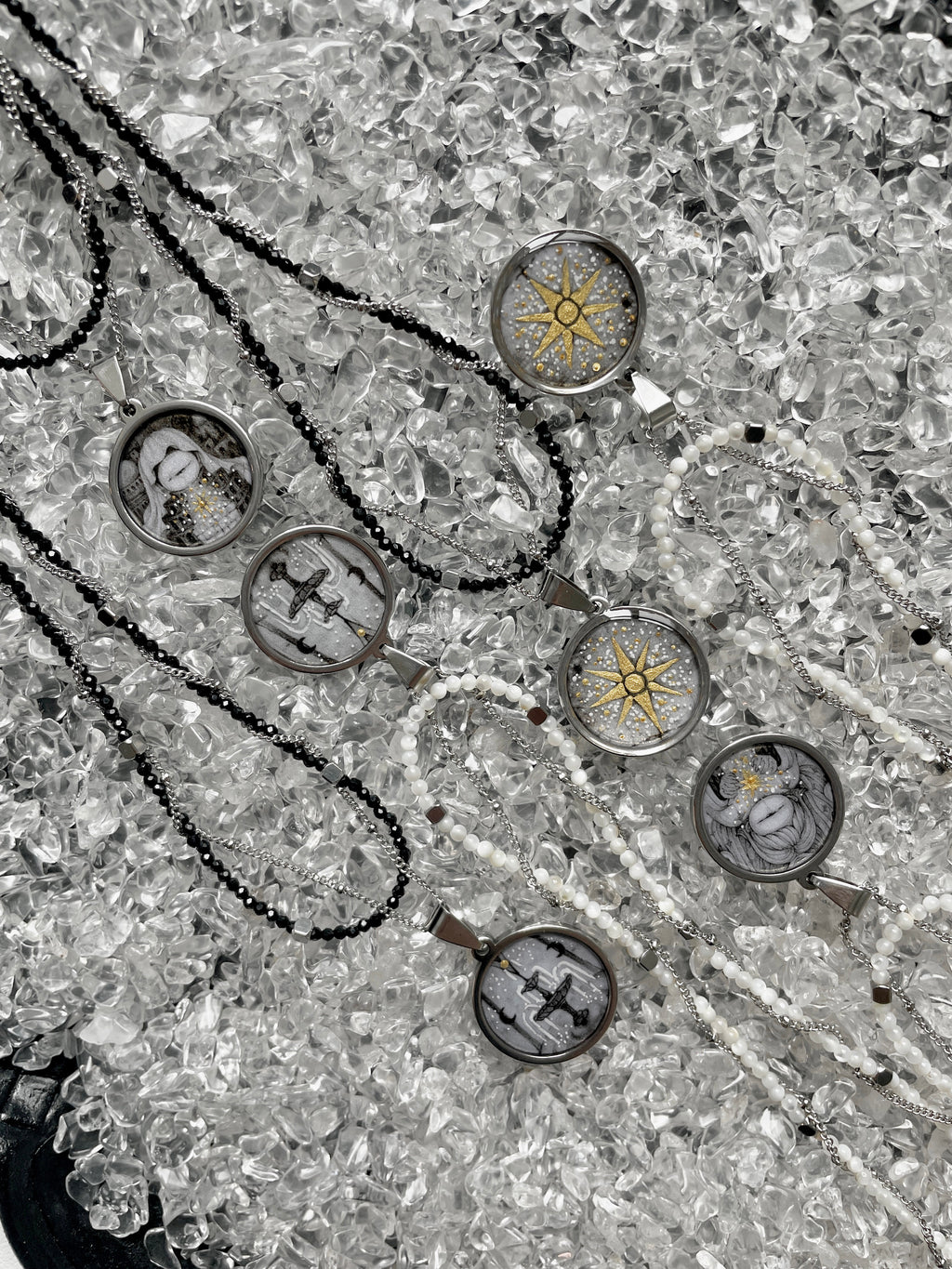 Lunar Fountain Double Chain Necklace – White