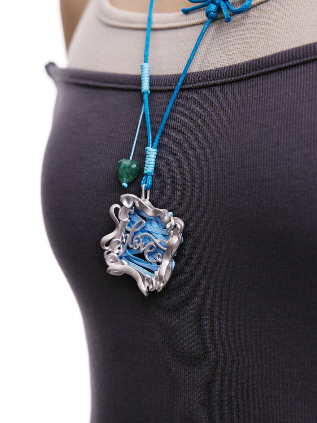 Baby Blue Love Ribbon Pendant Necklace