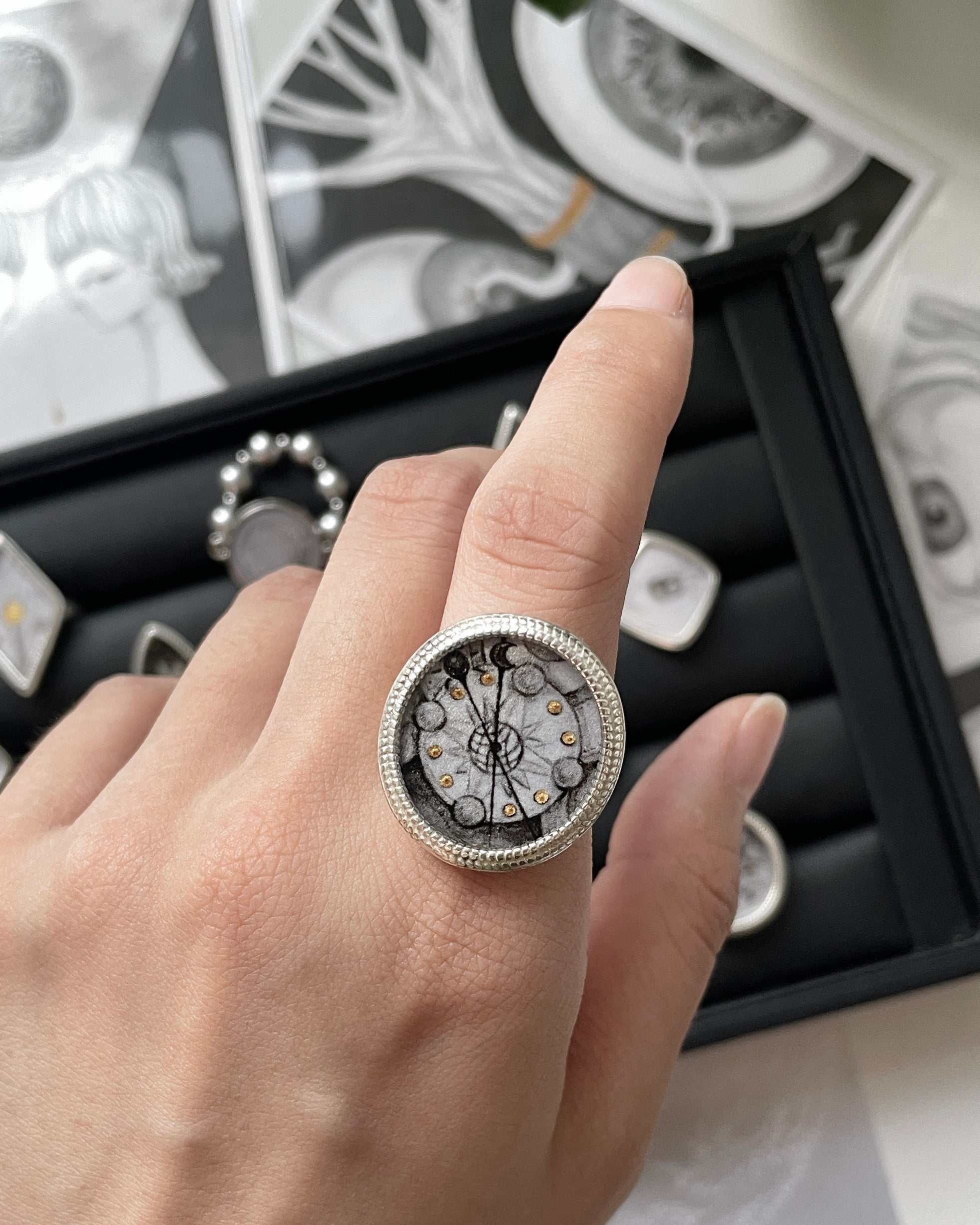 Clock Travel Silver-Plated Ink Ring