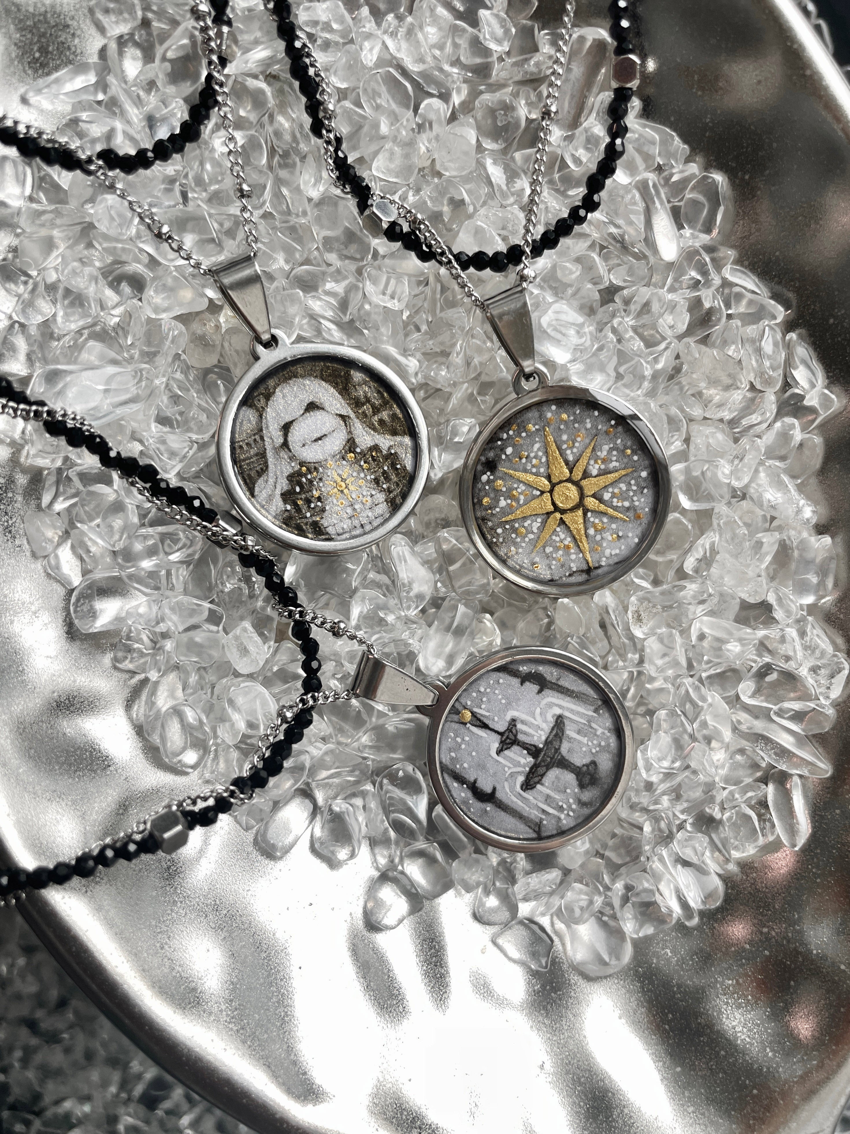 Lunar Fountain Double Chain Necklace – Black