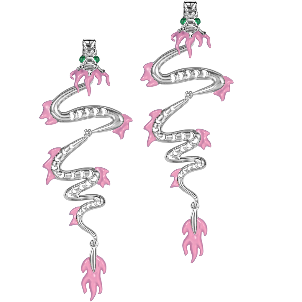 Wandering Dragon Earrings – Smoky Pink