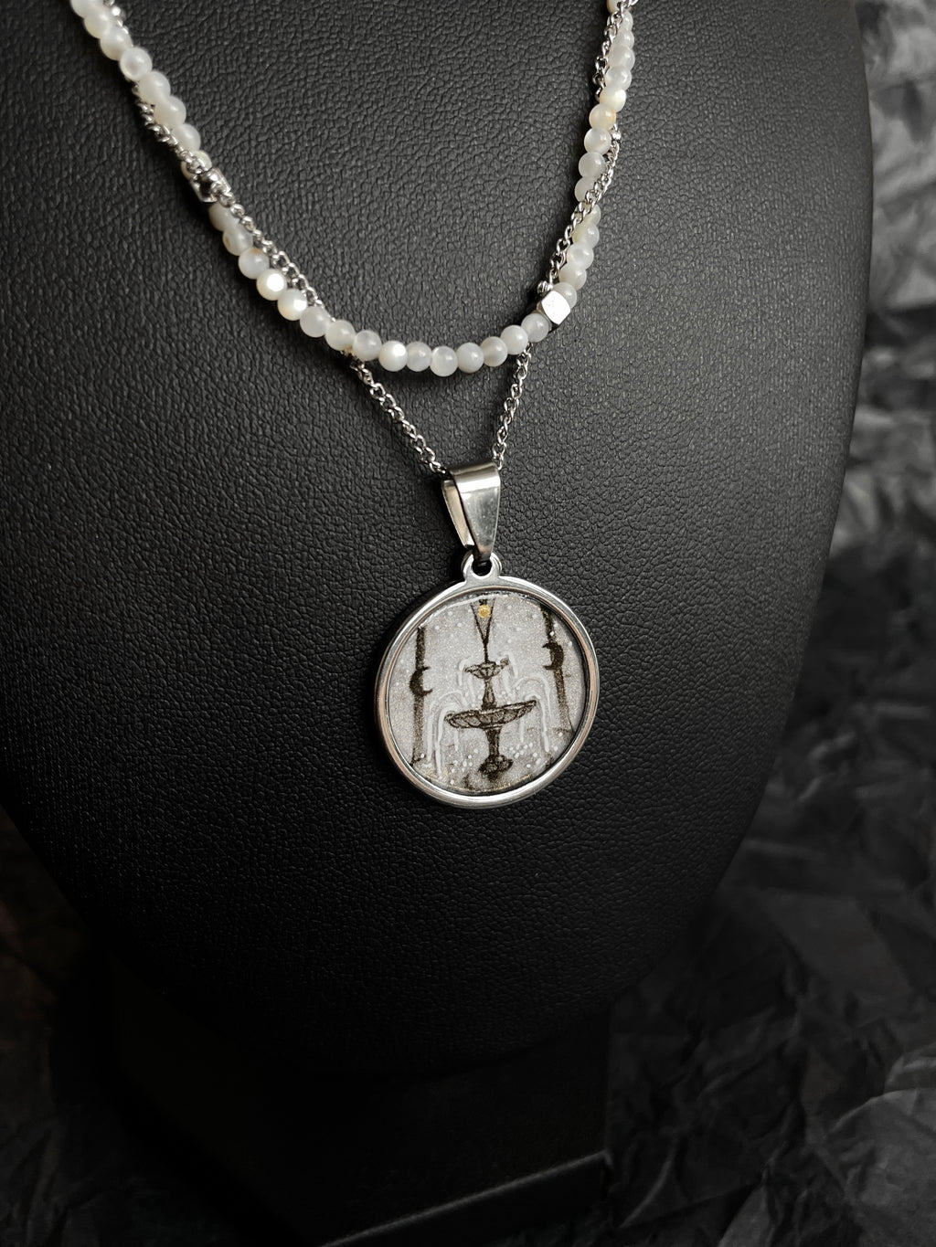 Lunar Fountain Double Chain Necklace – White