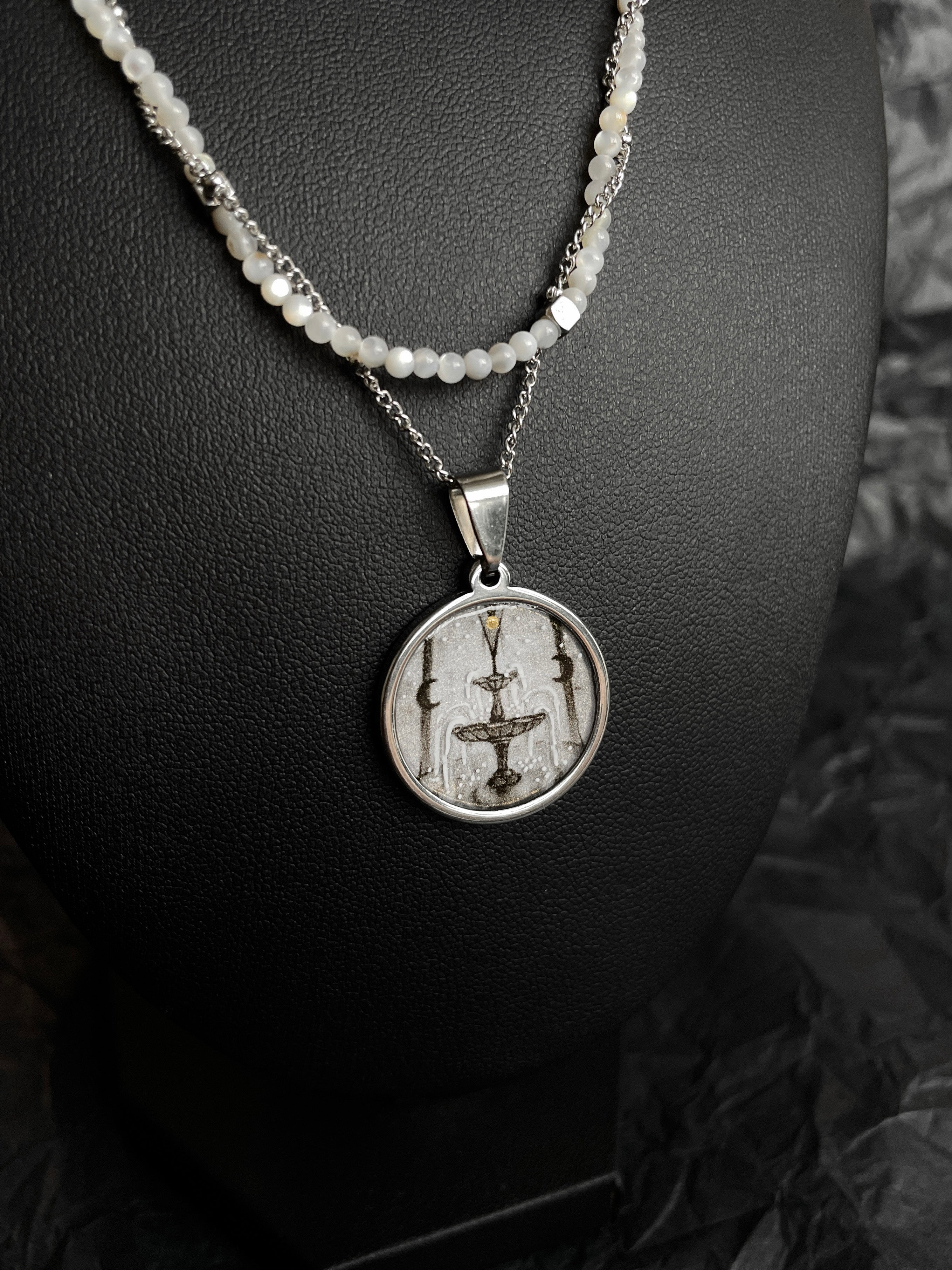 Lunar Fountain Double Chain Necklace – White