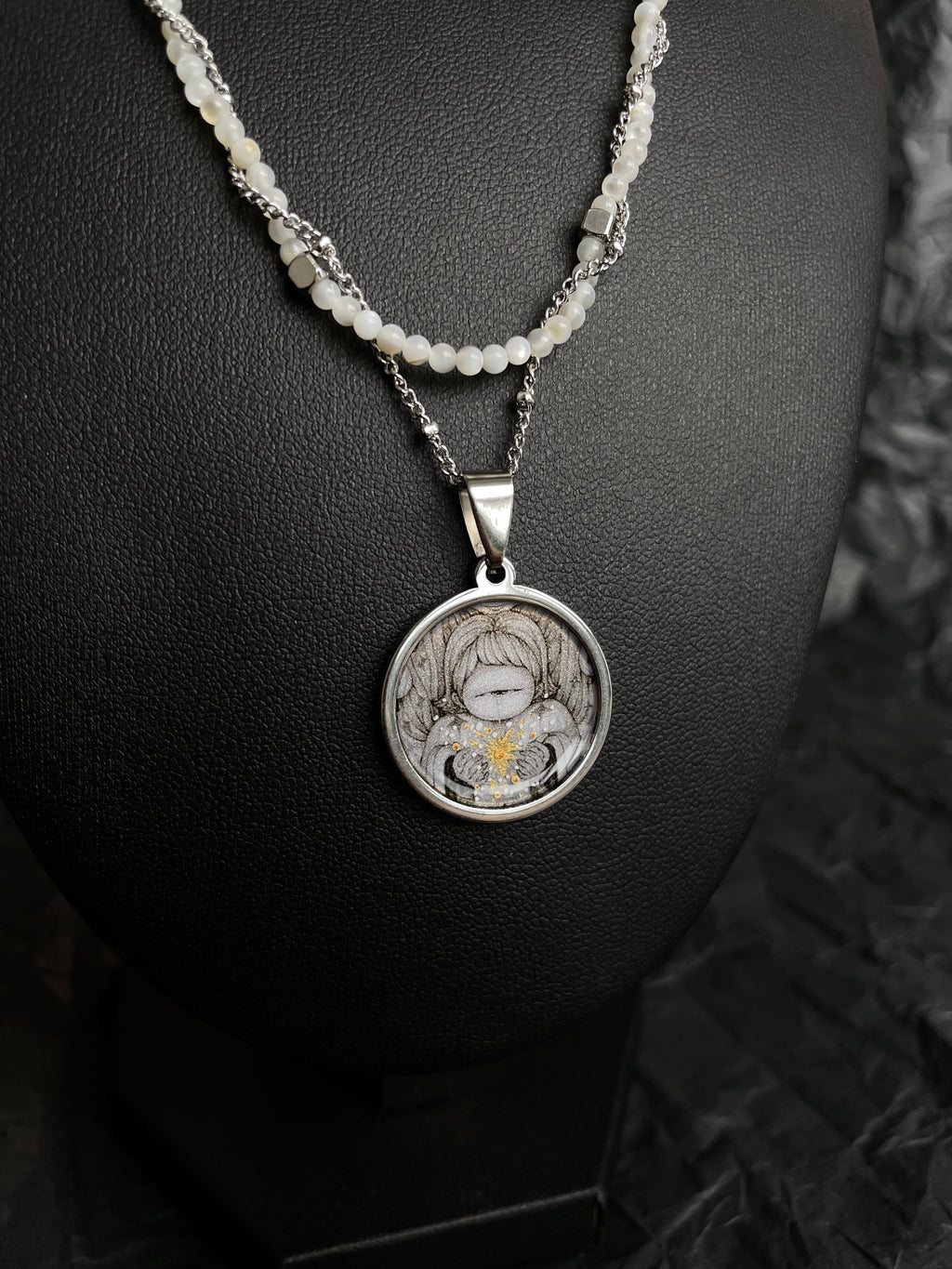 Lunar Fountain Double Chain Necklace – White
