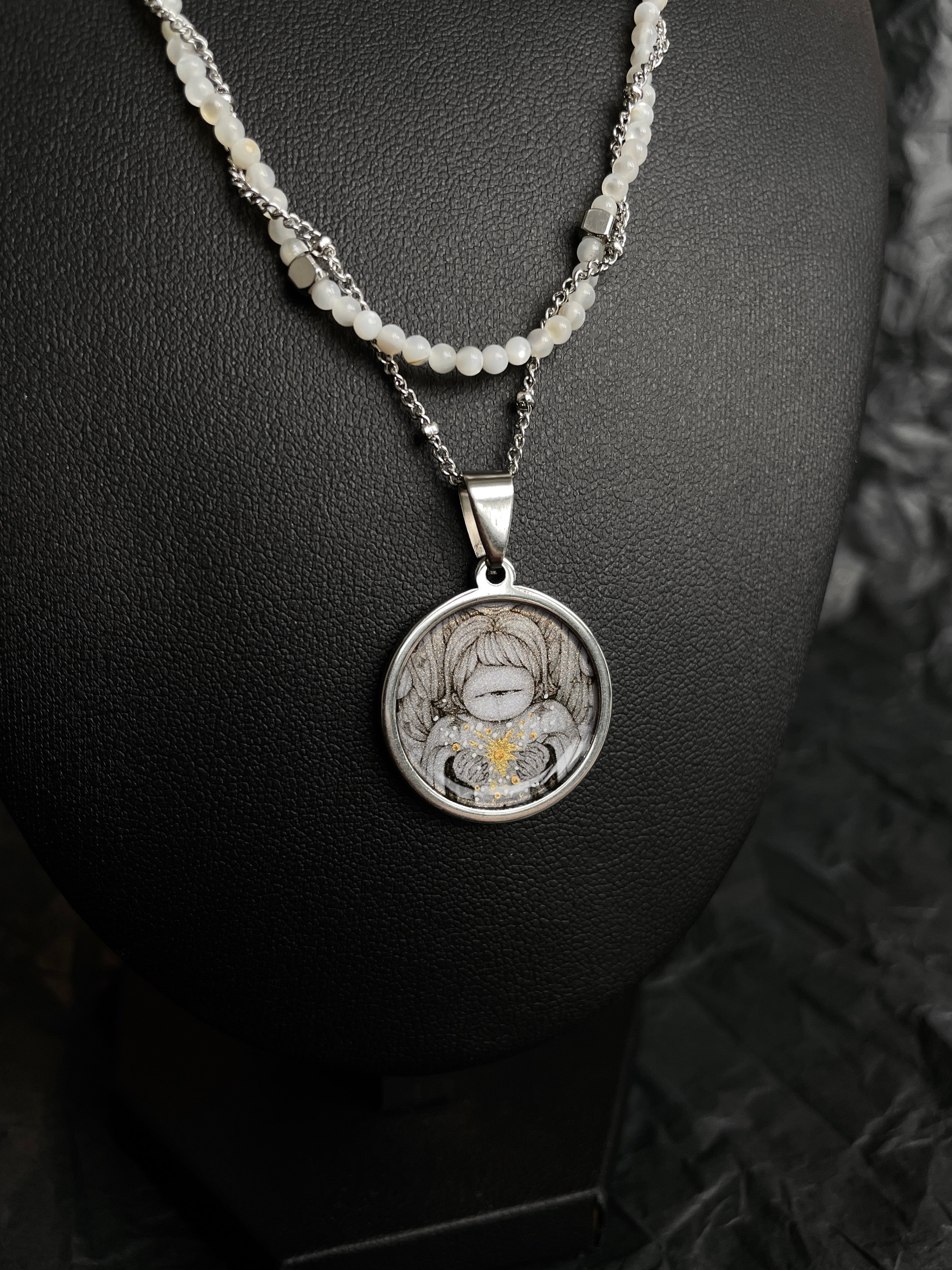 Lunar Fountain Double Chain Necklace – White
