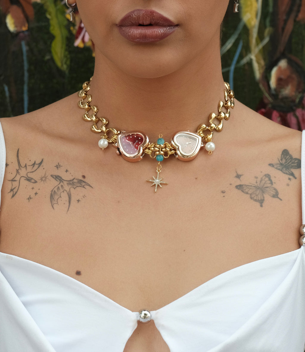 Menlv Twin Heart Choker