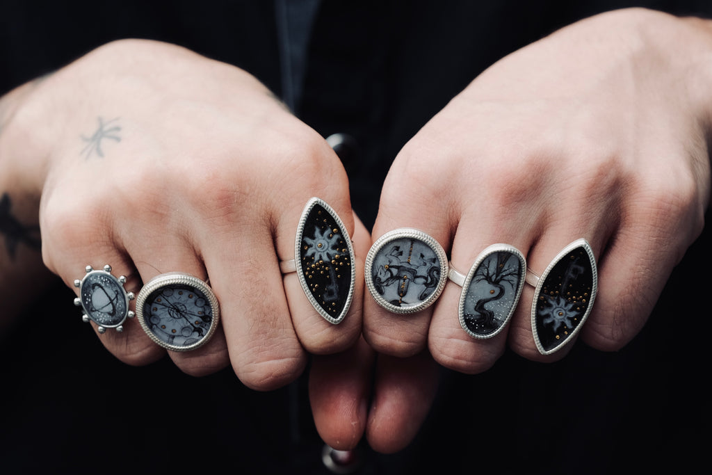 Clock Travel Silver-Plated Ink Ring