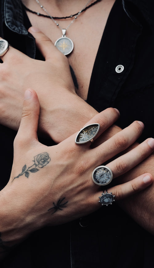 Clock Travel Silver-Plated Ink Ring