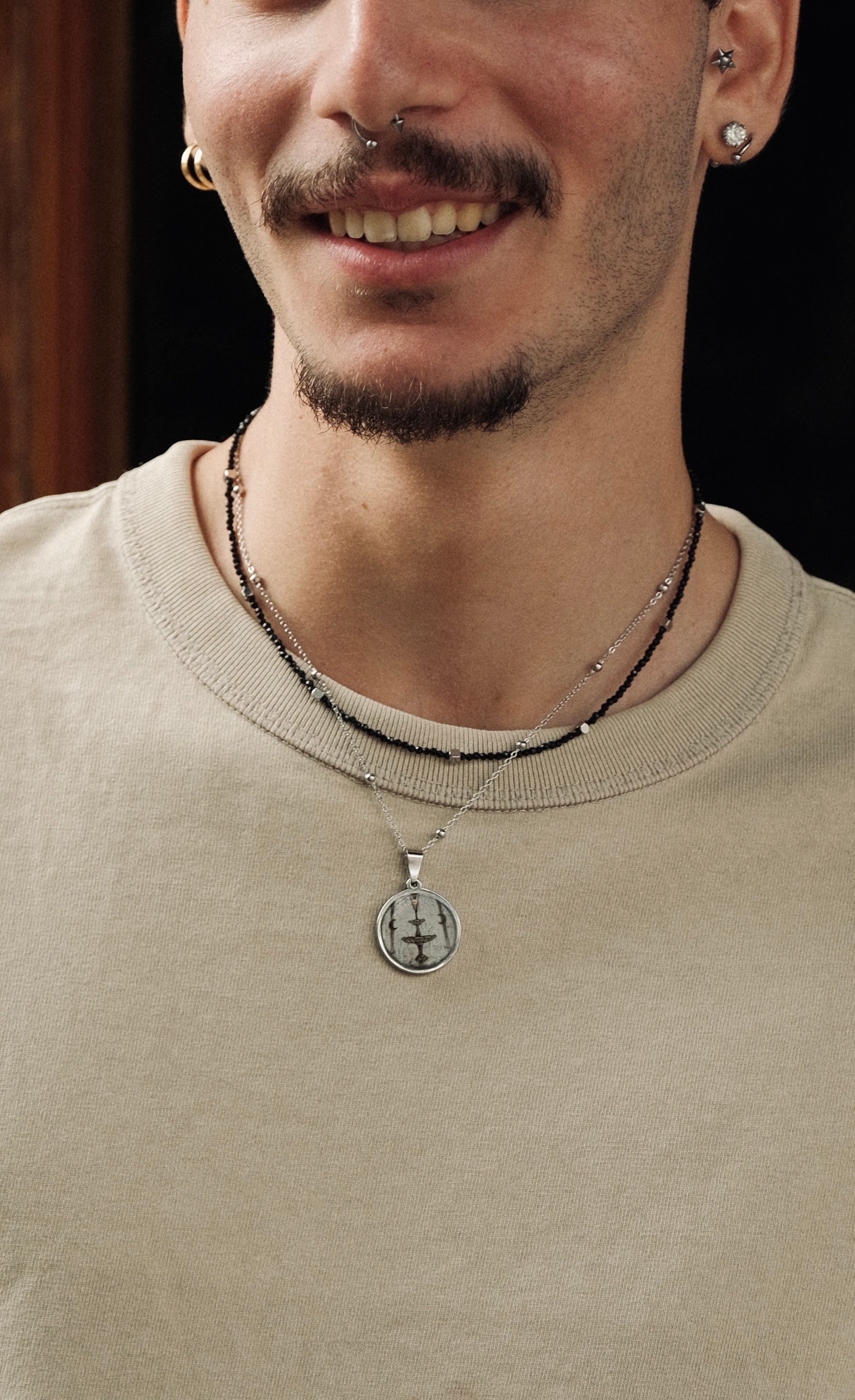 Lunar Fountain Double Chain Necklace – Black