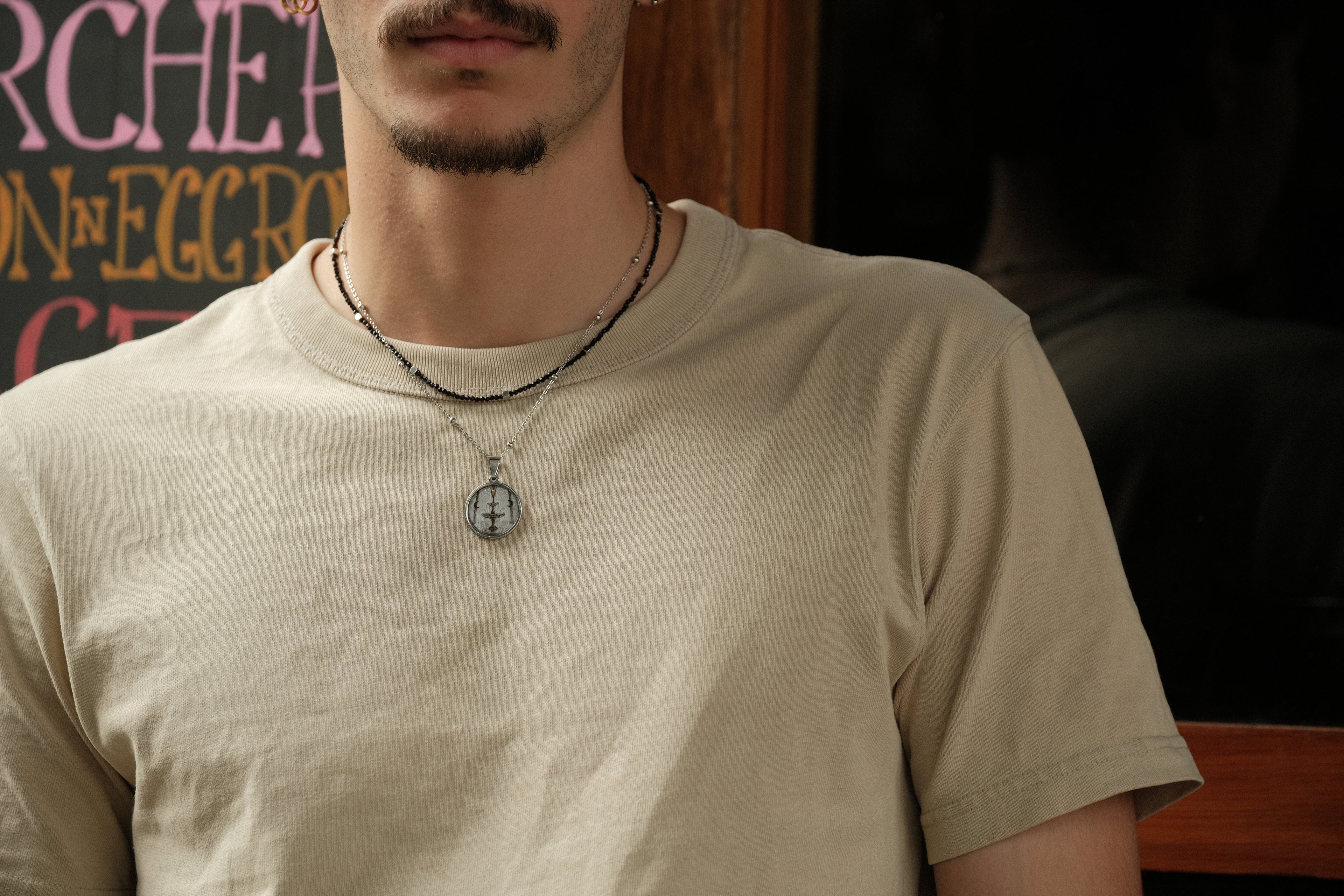 Lunar Fountain Double Chain Necklace – Black