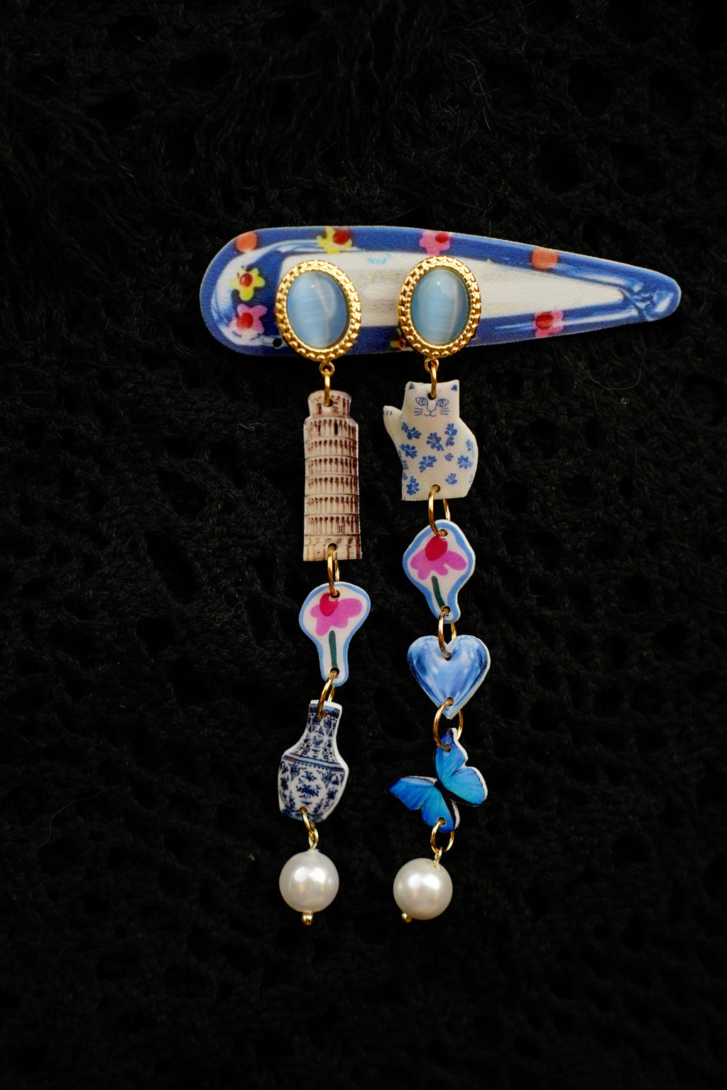 Porcelain Cat Drop Earrings