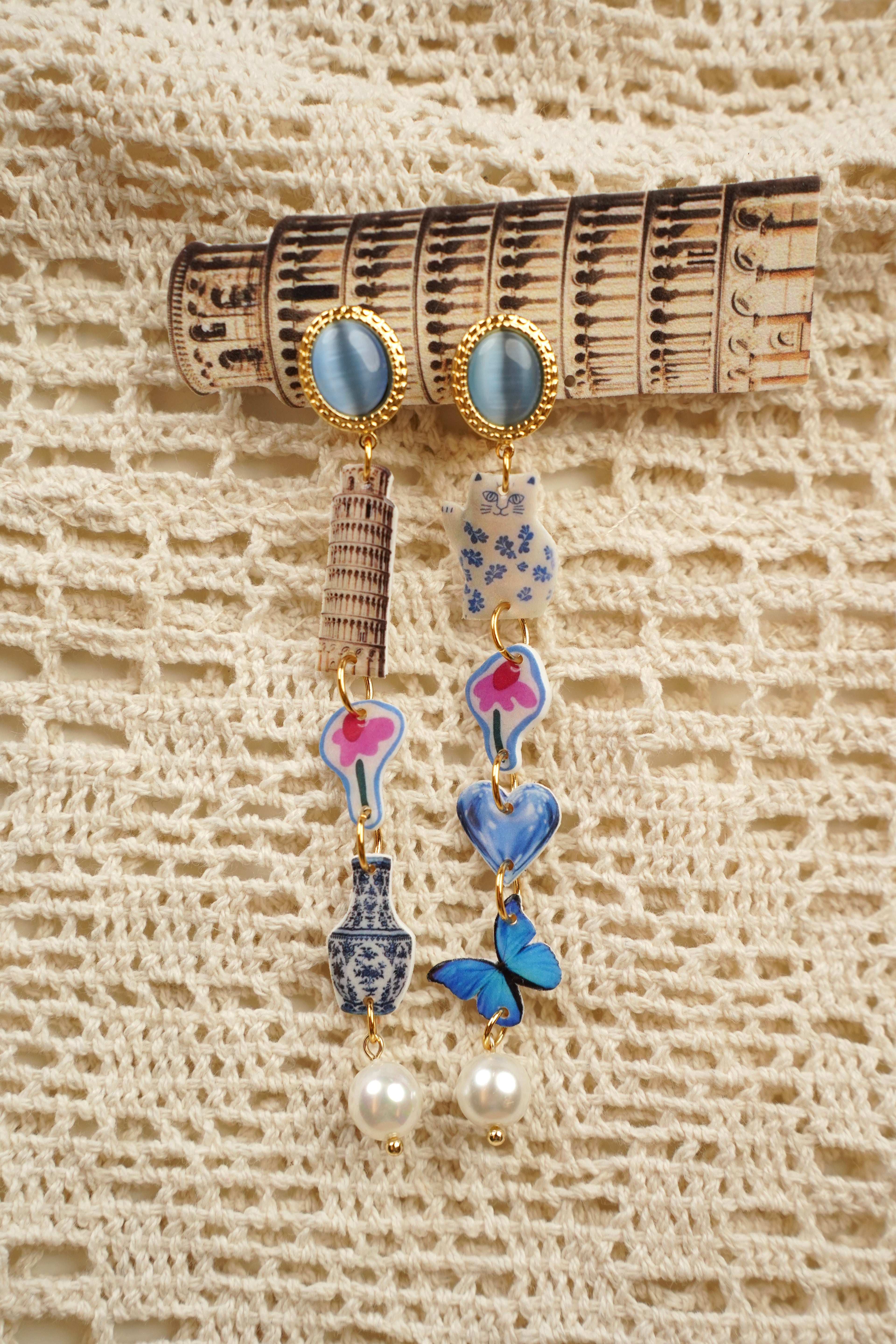 Porcelain Cat Drop Earrings