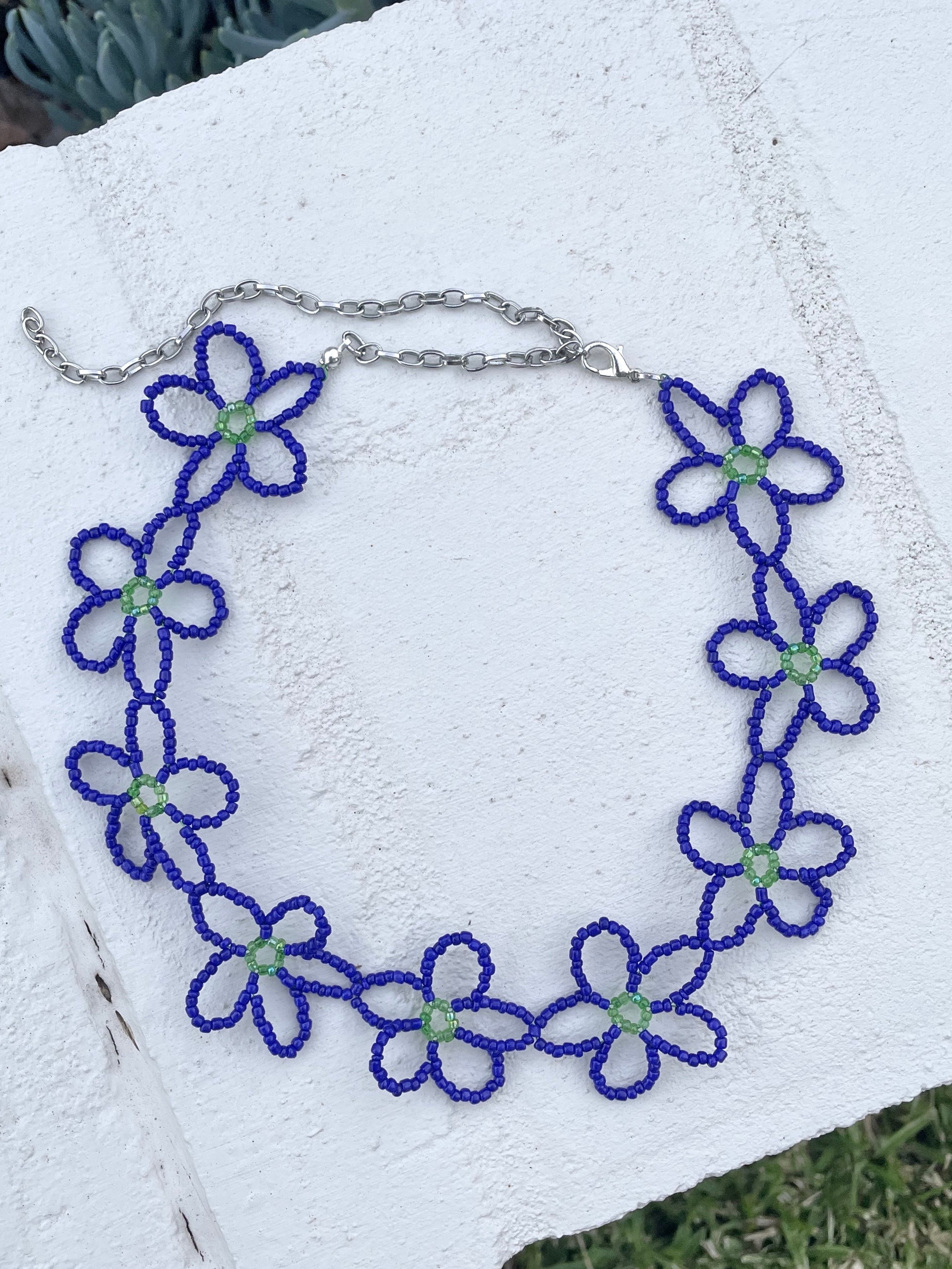 Fuss by Phoebe Beaded Petunia Necklace (blue)