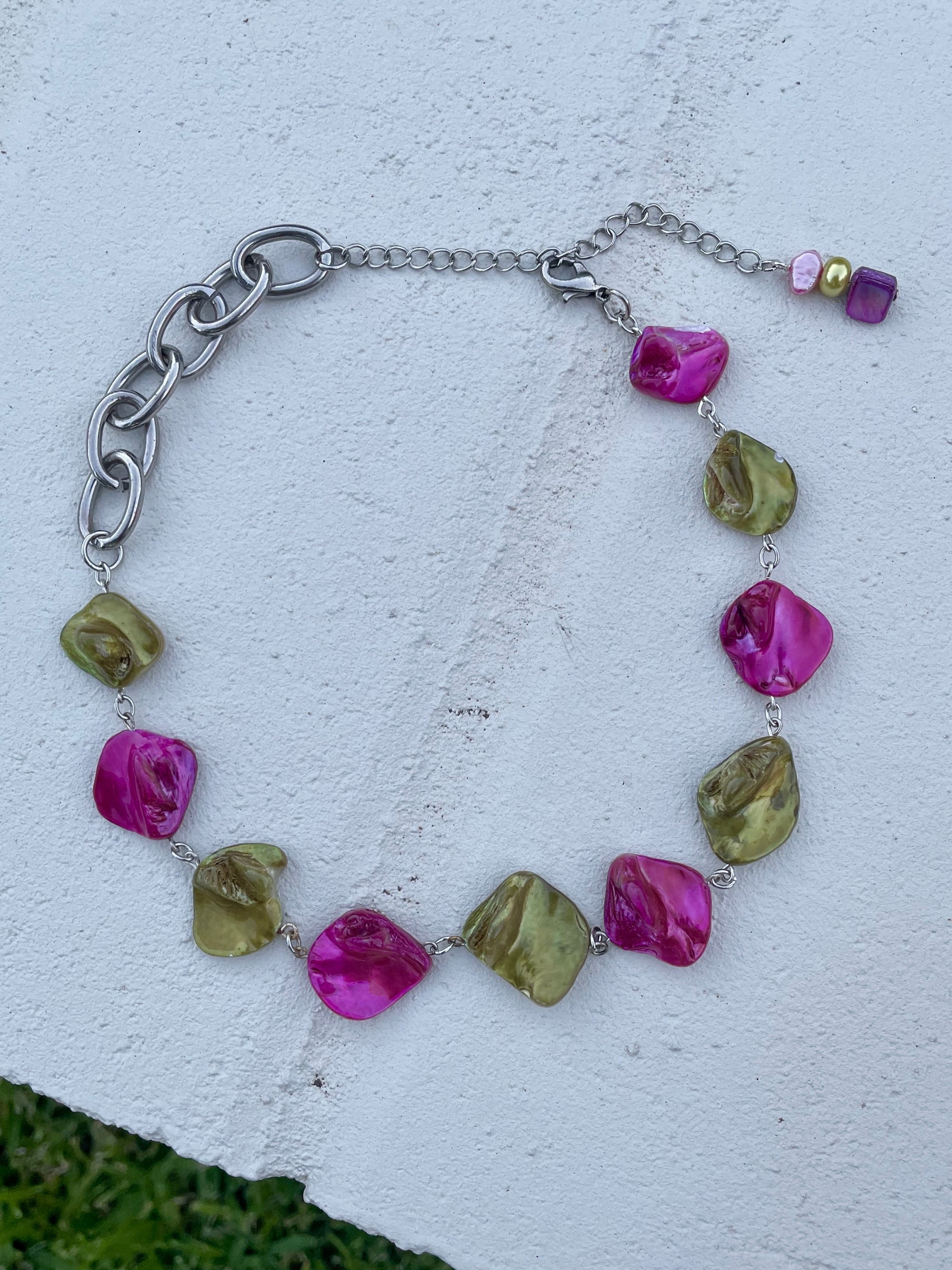 Fuss by Phoebe Rockpool Necklace — Green & Pink