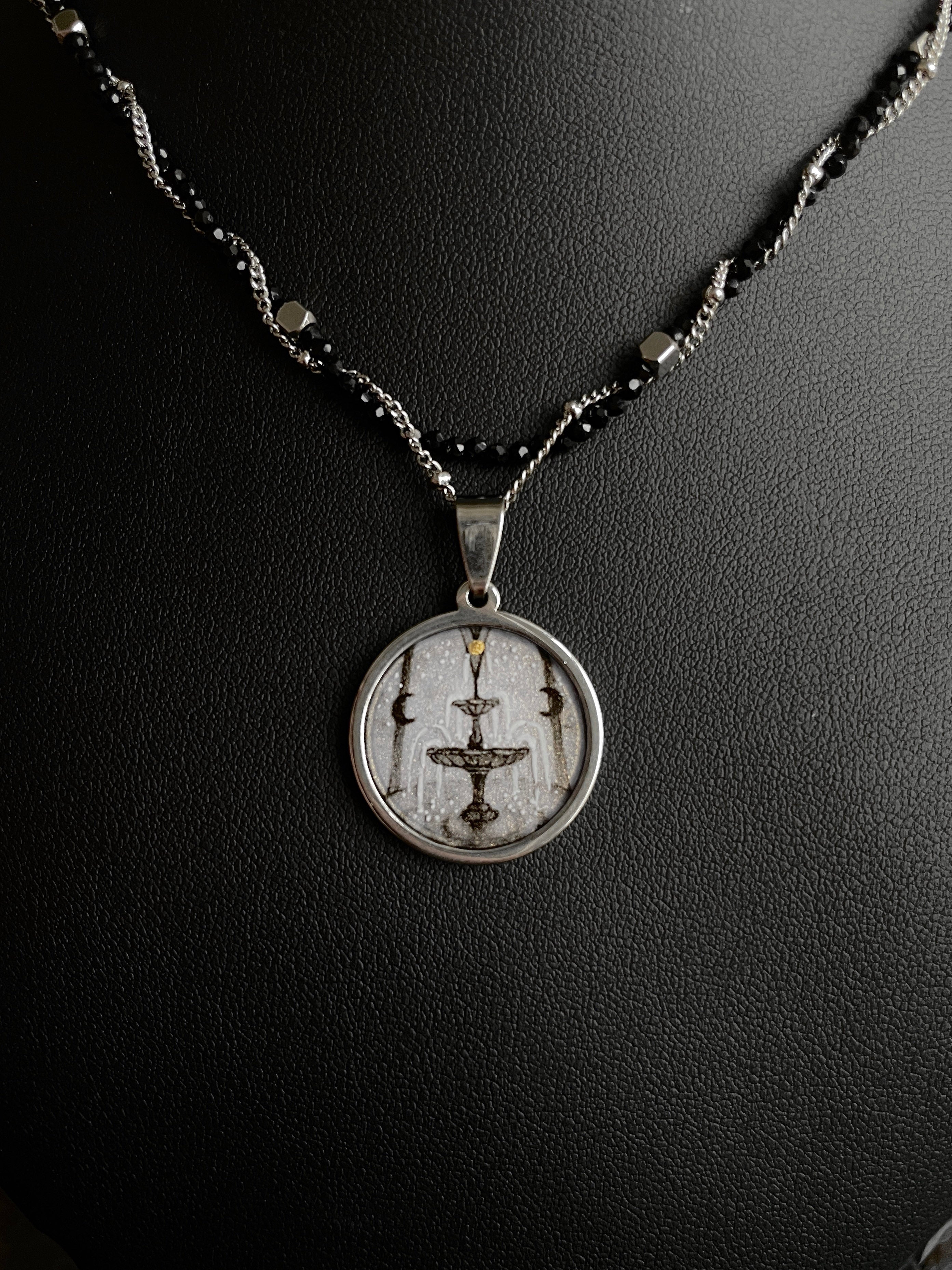 Lunar Fountain Double Chain Necklace – Black