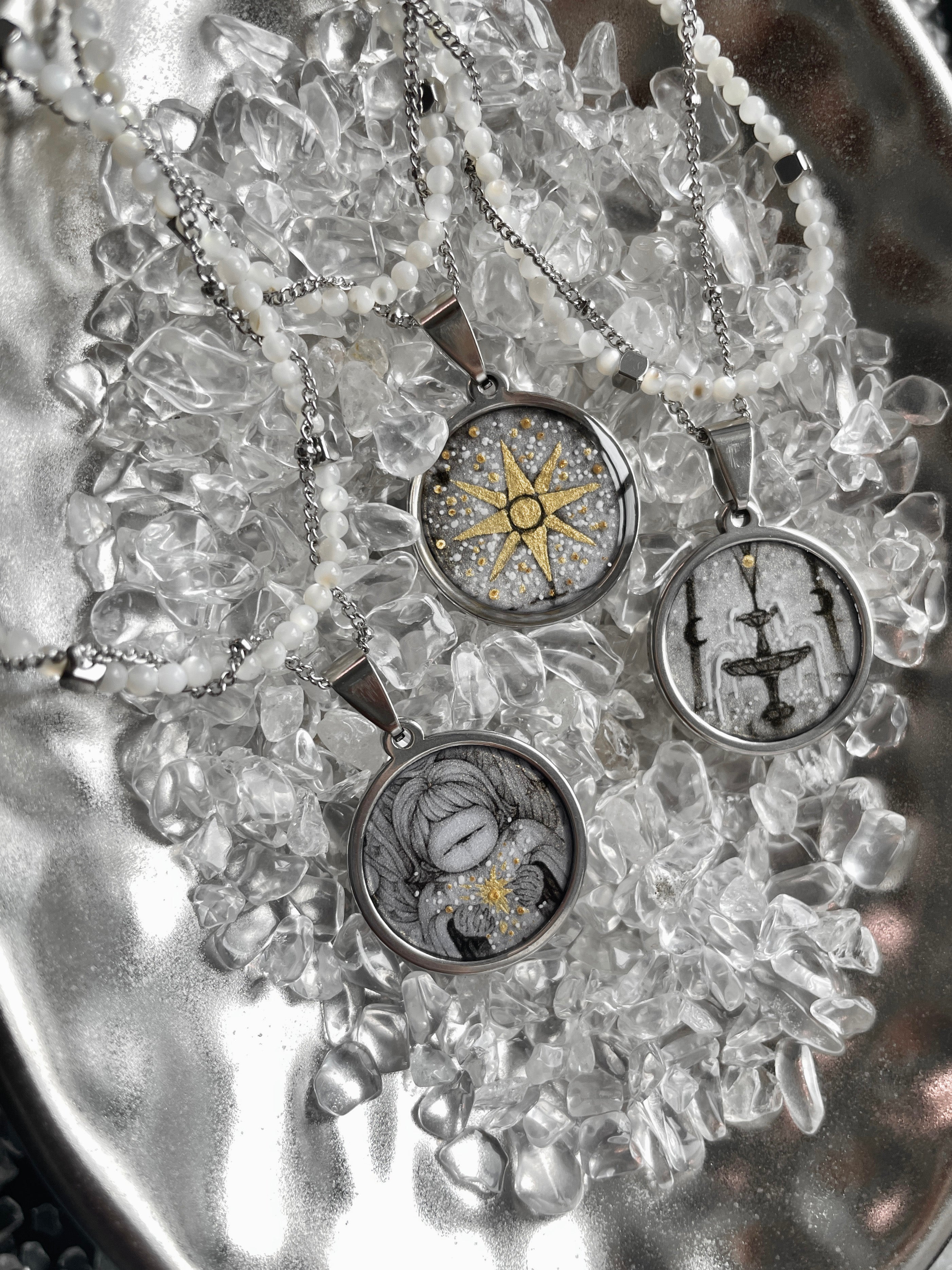 Lunar Fountain Double Chain Necklace – White