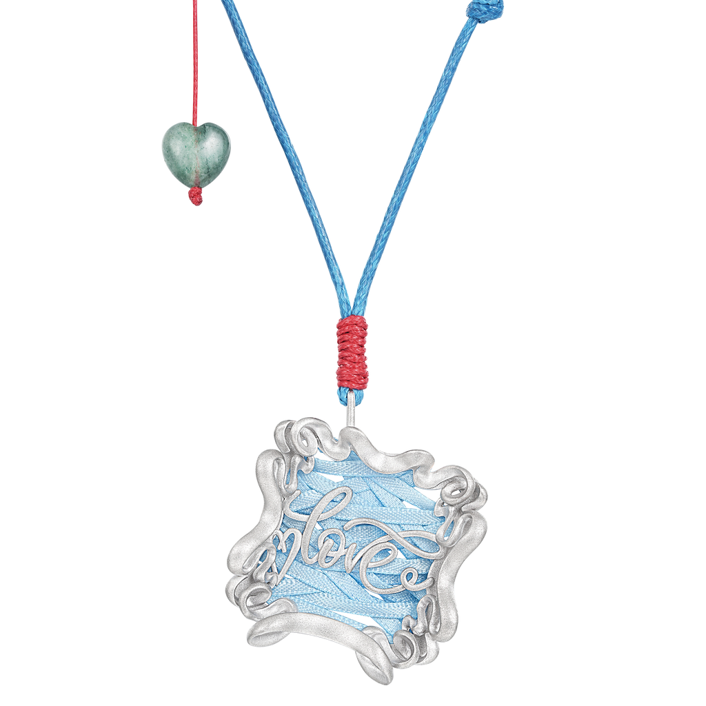 Baby Blue Love Ribbon Pendant Necklace