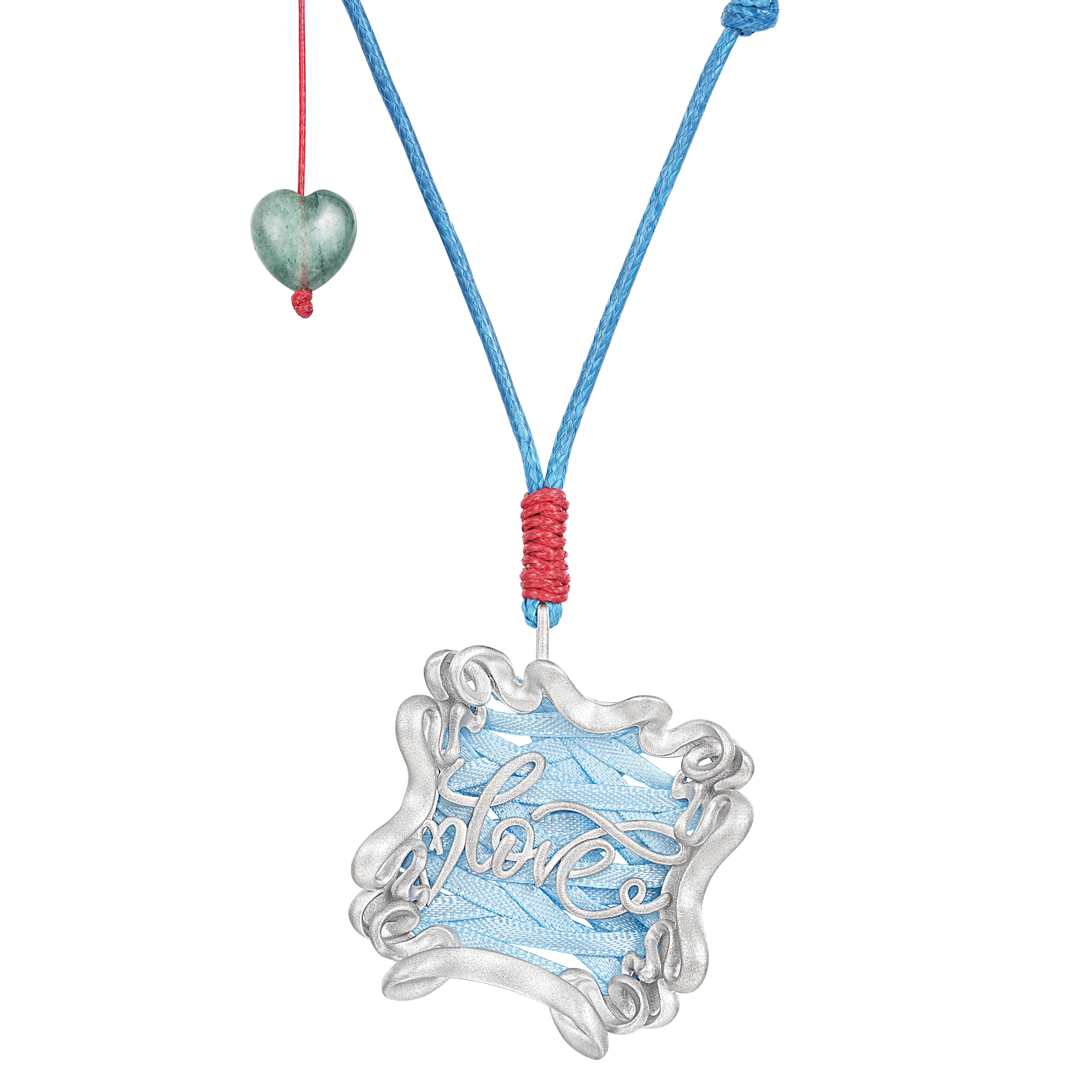 Baby Blue Love Ribbon Pendant Necklace